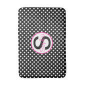 Roze en zwart, naam en Initiaal met pooldots Badmat (Voorkant Verticaal)