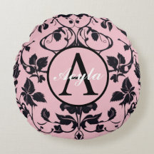 Roze en zwart Roos Damask Monogram
