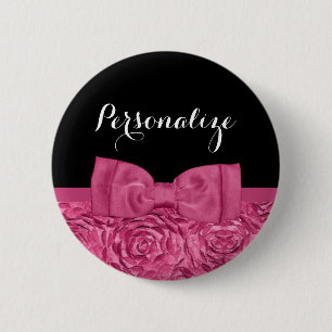 Roze en Zwart Roos Floral Chic Bow Ronde Button 5,7 Cm