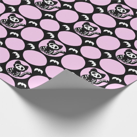 Roze en Zwart Skelet Kat Verpakkingsdocument Cadeaupapier (Hoek)