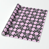 Roze en Zwart Skelet Kat Verpakkingsdocument Cadeaupapier (Uitgerold)