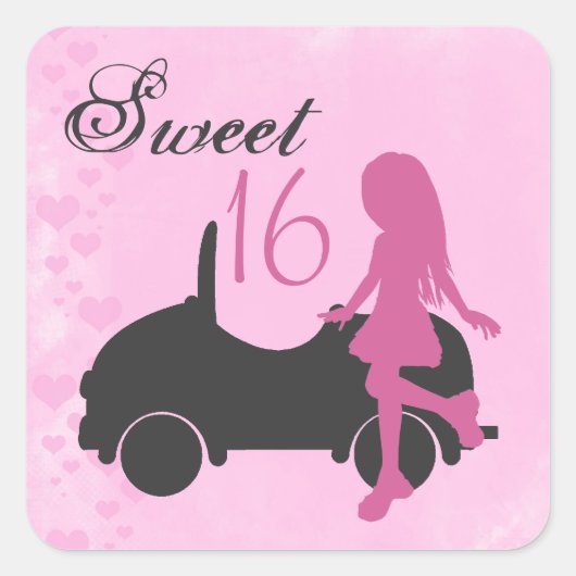 Roze en Zwart Sweet 16 Silhouet Stickers (Voorkant)