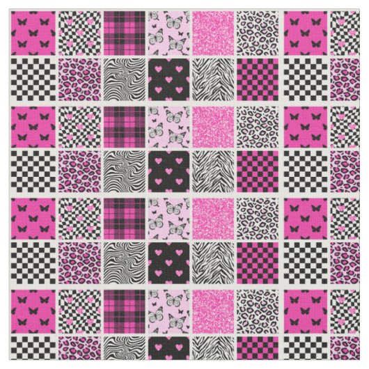 Roze en Zwart Trendy Boho Stipped Print Stof (Close Up)