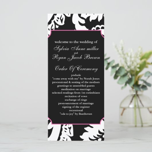 roze en zwart Trouwprogramma Programma (Staand voorkant)
