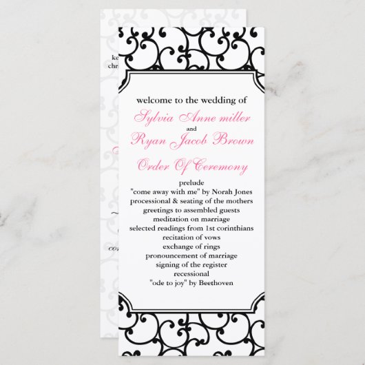 roze en zwart Trouwprogramma Programma (Voorkant / Achterkant)