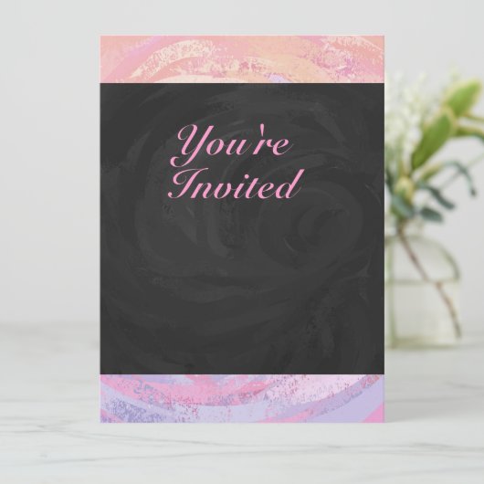 Roze en Zwart Verjaardagsfeestuitnodiging Kaart (Staand voorkant)