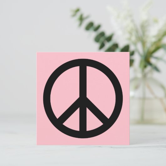 Roze en Zwart Vredessymbool Blanco uitnodiging (Staand voorkant)