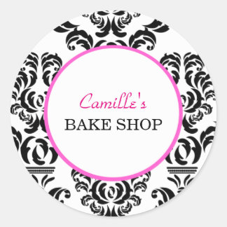 roze en zwart waslabel voor bakkerij ronde sticker