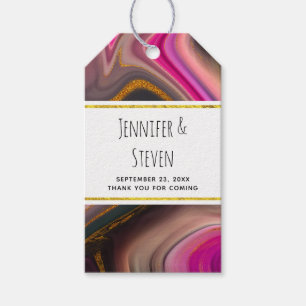Roze en Zwarte Abstract met Gouden Wervelingen Bru Cadeaulabel