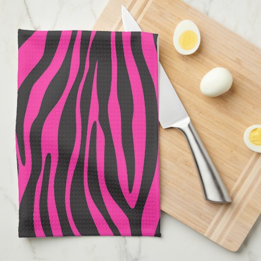 Roze en zwarte Abstracte Zebrastripes Theedoek (Quarter Fold)