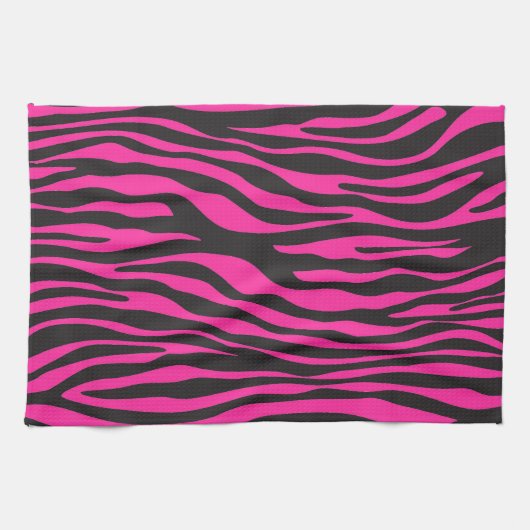 Roze en zwarte Abstracte Zebrastripes Theedoek (Horizontaal)