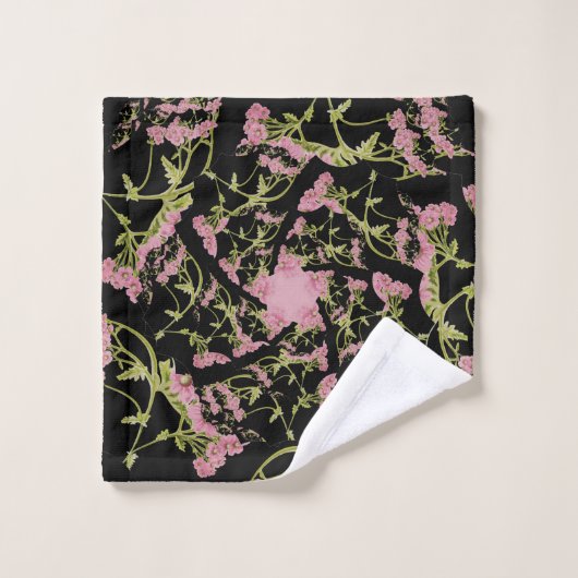 Roze en zwarte Achillea fractale kunst Bad Handdoek (Wasdoekje)