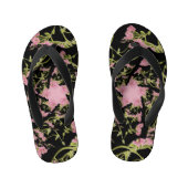 Roze en zwarte Achillea fractale kunst Kinder Teenslippers (Voetbed)