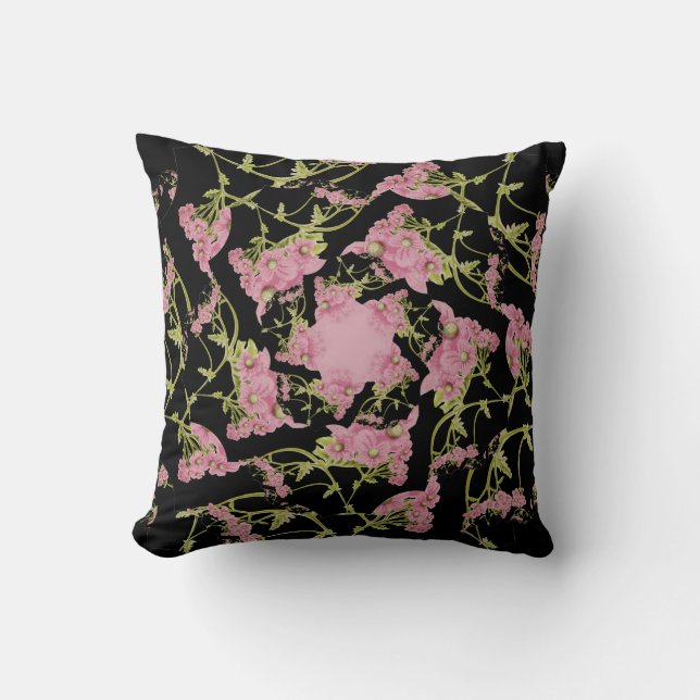 Roze en zwarte Achillea fractale kunst Kussen (Voorkant)
