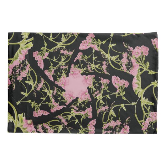 Roze en zwarte Achillea fractale kunst Kussensloop (Achterkant)