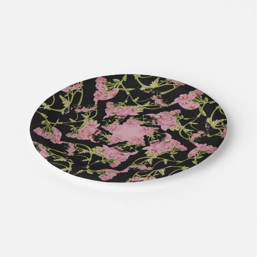 Roze en zwarte Achillea fractale kunst Papieren Bordje (Gekanteld)