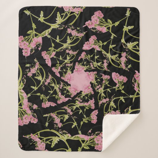 Roze en zwarte Achillea fractale kunst Sherpa Deken (Voorkant)