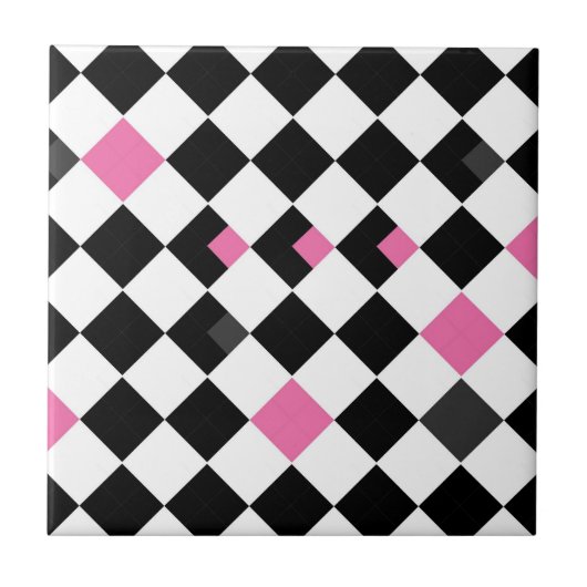Roze en zwarte argyle tegeltje (Voorkant)