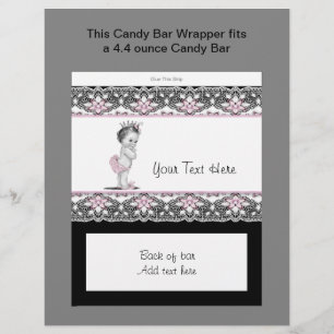 Roze en zwarte baby shower snoepbar verpakking flyer