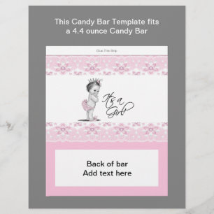 Roze en Zwarte Baby Shower Snoepbar Wrapper Flyer