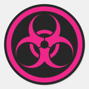 Roze en Zwarte Bio Hazard Circle Ronde Sticker