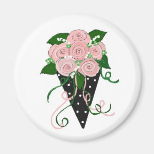 Roze en Zwarte Bloemboeket Magneet