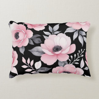 Roze en zwarte bloemenkunst accent kussen