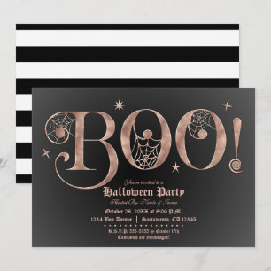 Roze en zwarte BOO Elegant Halloween Costume Party Kaart