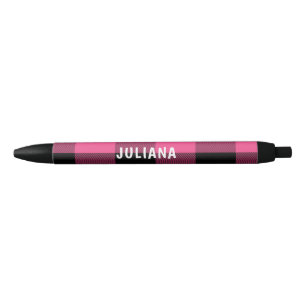 Roze en zwarte Buffalo Plaid Custom Zwarte Inkt Pen