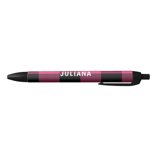 Roze en zwarte Buffalo Plaid Custom Zwarte Inkt Pen (Bodem)