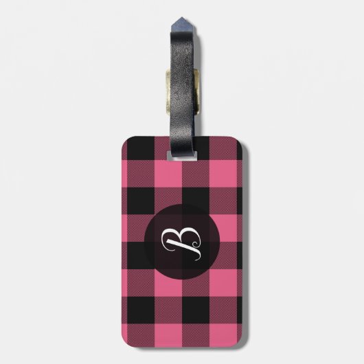 Roze en zwarte Buffalo-spelden, gecheckt vierkant Bagagelabel (Achterkant verticaal)