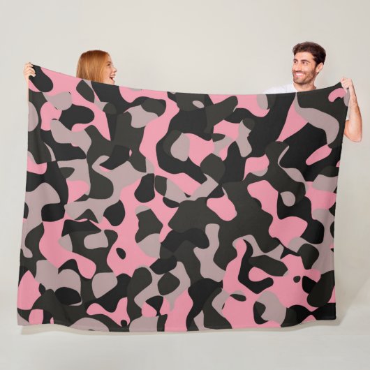 Roze en zwarte Camo Fleece Deken (In situ)