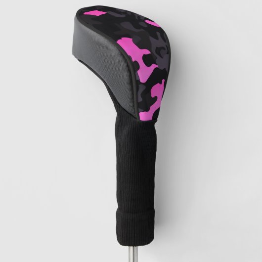 Roze en zwarte Camouflage Golfheadcover (Schuin)