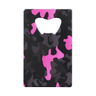 Roze en zwarte Camouflage Kredietkaart Flessenopener