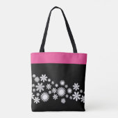 Roze en zwarte Canvas tas met witte bloemen (Achterkant)