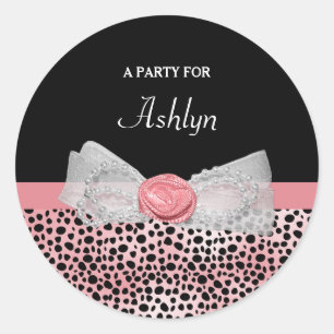 Roze en Zwarte Cheetah Print Schattigee Boog Party Ronde Sticker
