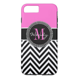 Roze en zwarte Chevron Monogram Elegant iPhone 8 Plus / 7 Plus Hoesje