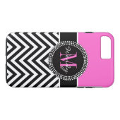 Roze en zwarte Chevron Monogram Elegant Case-Mate iPhone Case (Achterkant (Horizontaal))