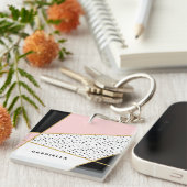 Roze en Zwarte Chic Abstract Patroon Custom Sleutelhanger (Voorkant Rechts)