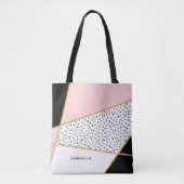 Roze en zwarte Chic Abstracte Patroon Canvas tas (Voorkant)