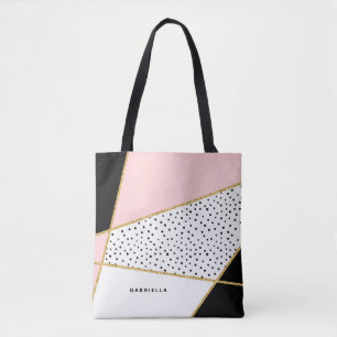 Roze en zwarte Chic Abstracte Patroon Canvas tas