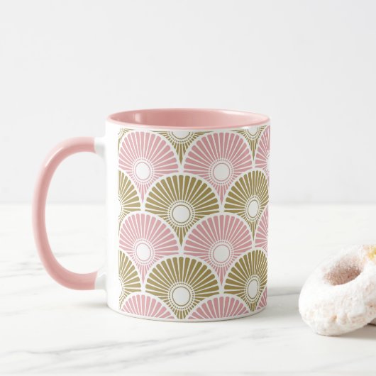 Roze en zwarte Chinese Semi Circle Wave Pattern M Mok (Met donut)