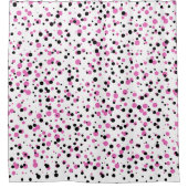 Roze en zwarte Confetti Stippen Patroon op Wit Douchegordijn (Voorkant)