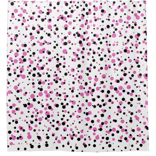 Roze en zwarte Confetti Stippen Patroon op Wit Douchegordijn (Voorkant)