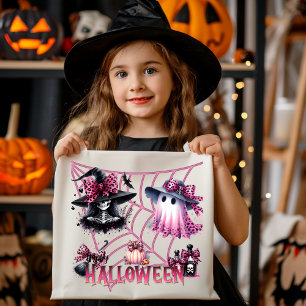 Roze en zwarte Coquette Halloween Tote Bag