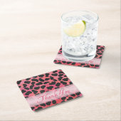 Roze en zwarte Dalmatiaanse Patroon Dank u Vierkante Kartonnen Onderzetter (Insitu)