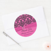 Roze en Zwarte Damask 3"Ronde Sticker (Envelop)