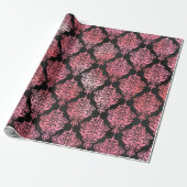 Roze en zwarte Damask Cadeaupapier (Uitgerold)