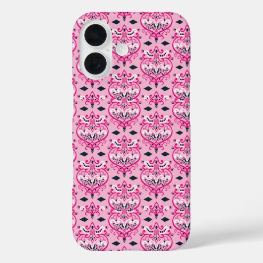 Roze en zwarte Damask Case-Mate iPhone Case (Achterkant)