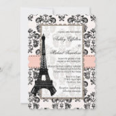 Roze en zwarte Damask Eiffel Tower Weddenschap Kaart (Voorkant)